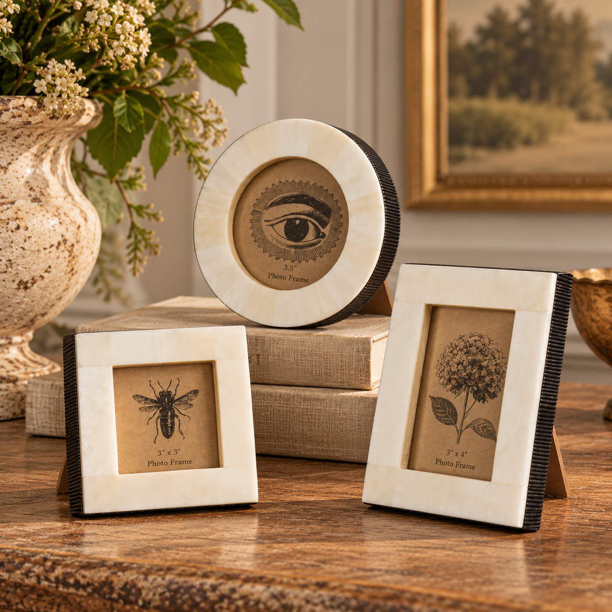 White Bone Chiseled Horn Frame Set