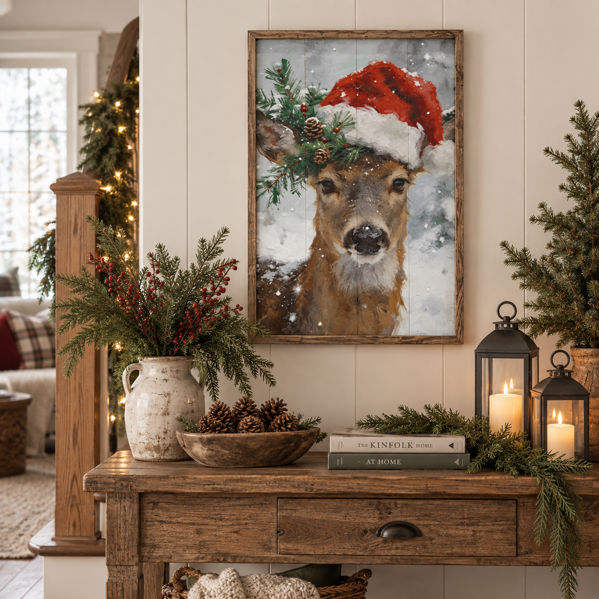 Winter Deer Noel Wood Framed Print