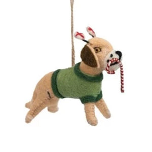 Wool Felt Holiday Dog Ornament