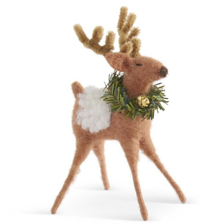 Wool Reindeer With Wreath & Bell
