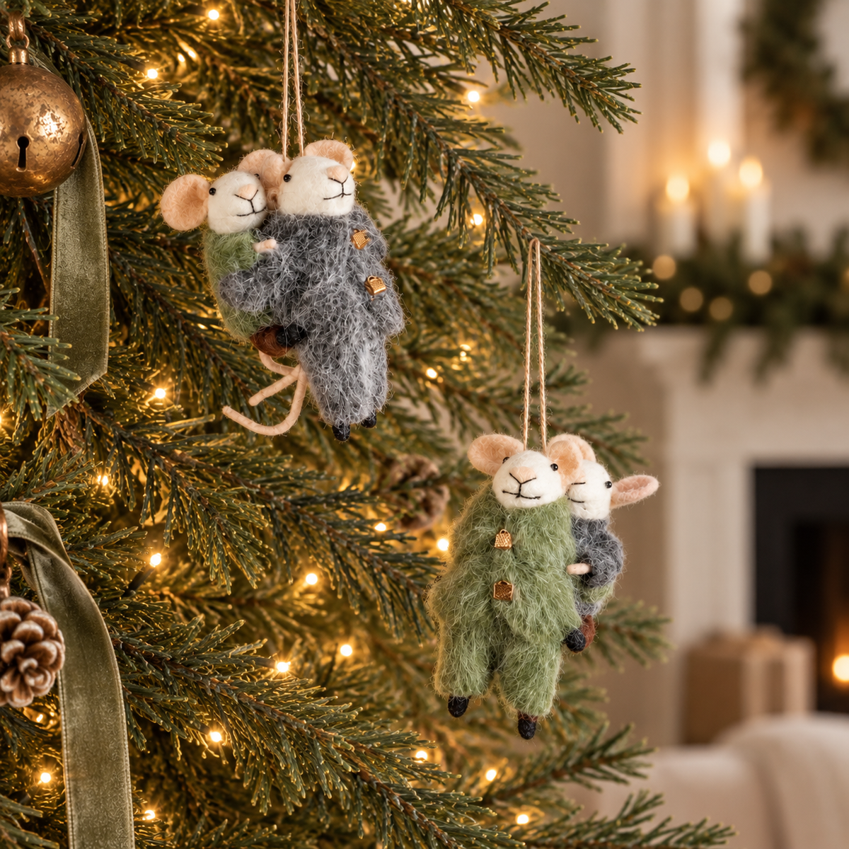 Wool Felt Piggyback Mouse Ornament