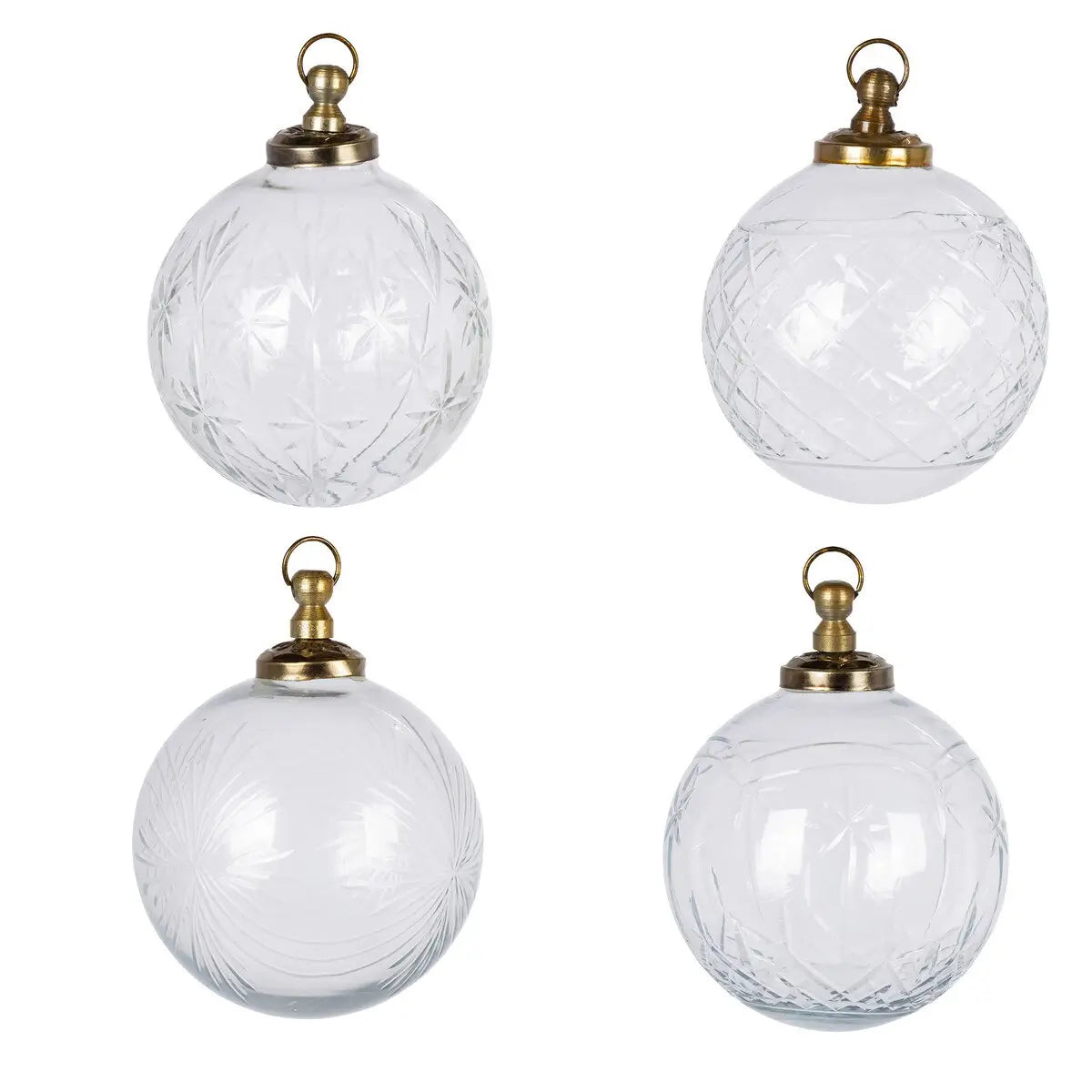 Clear Glass Etched Ornaments Boxed Set