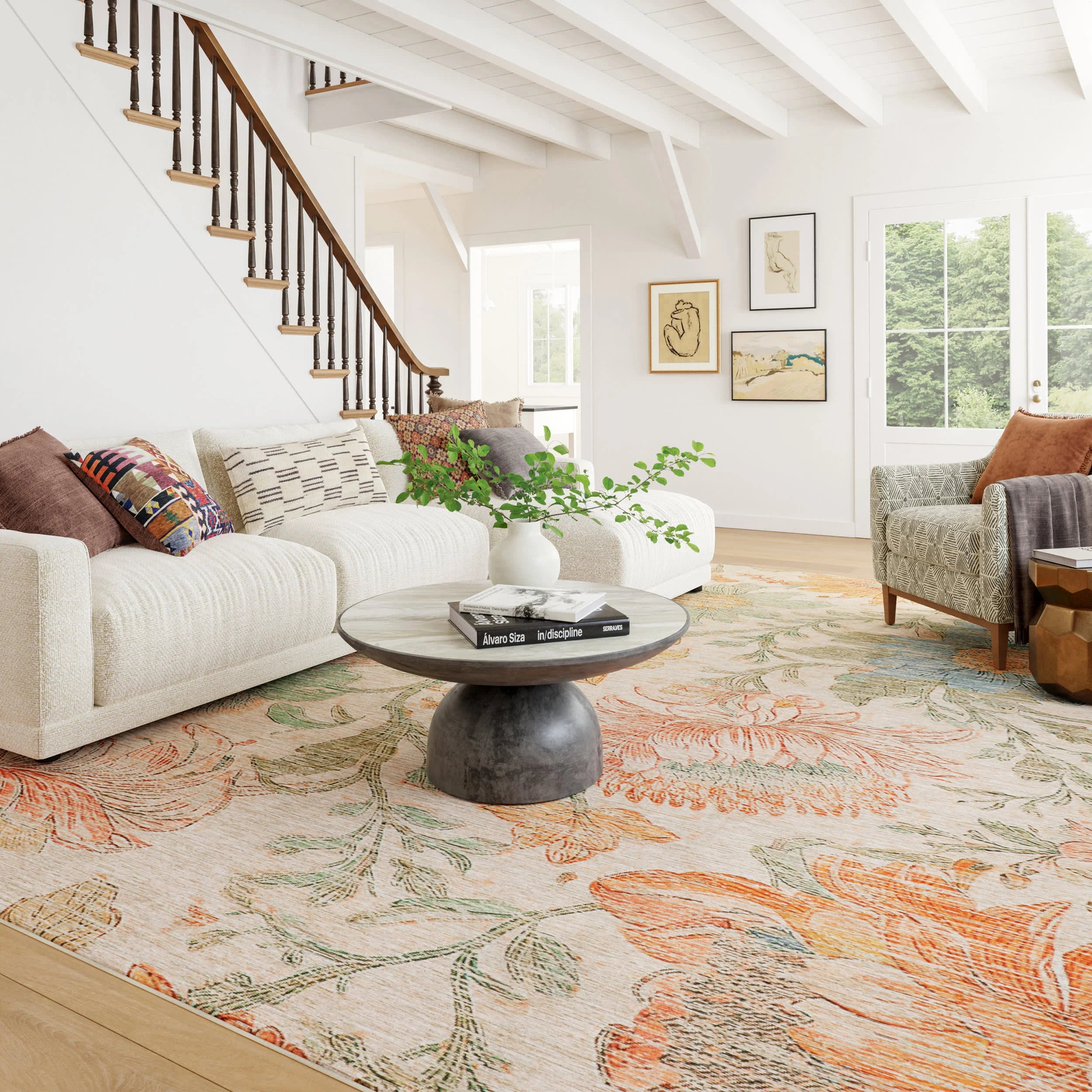 Zell Transitional Floral Machine Washable Rug
