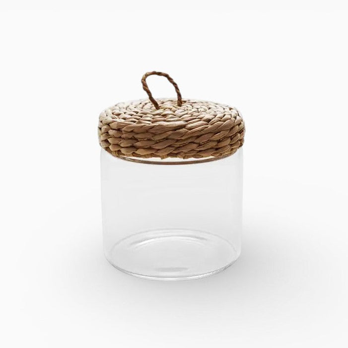 Glass Jar With Woven Grass Lid