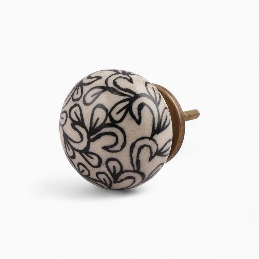 Black & Cream Floral Knob