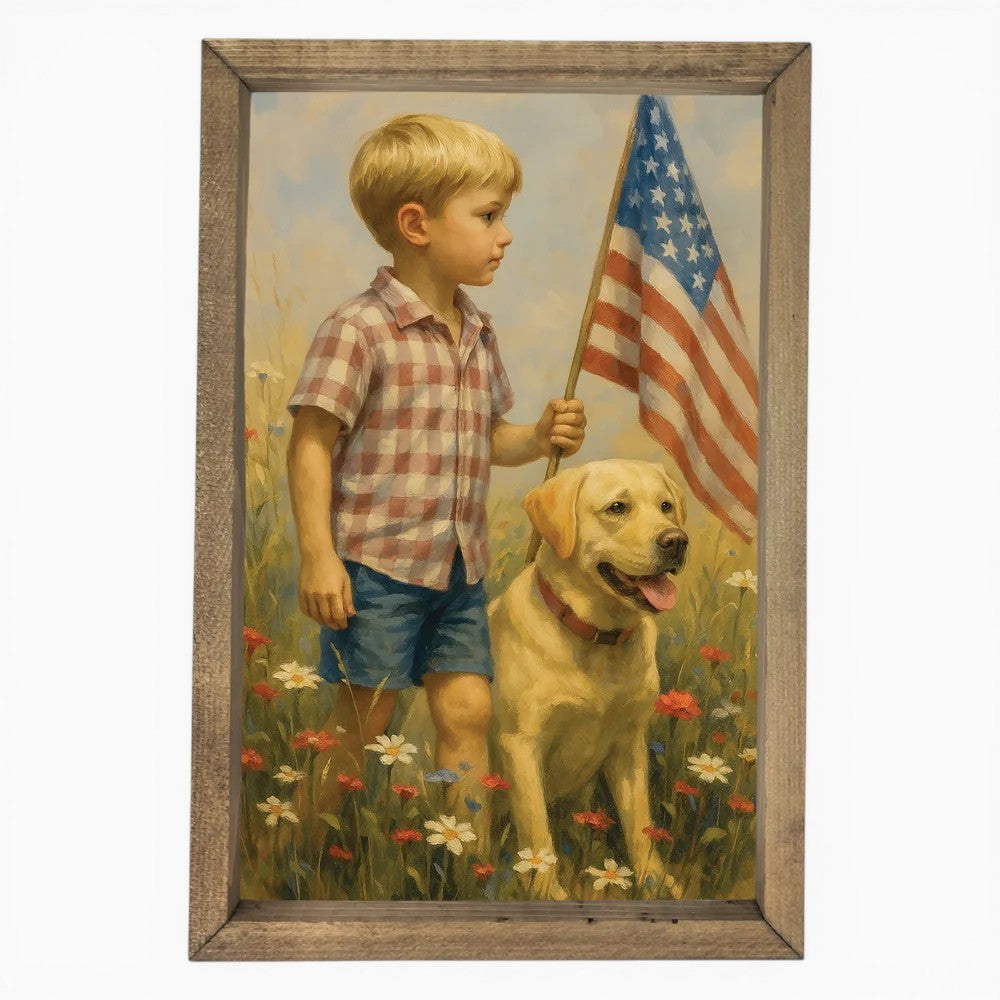 Americana Boy & Dog Framed Art