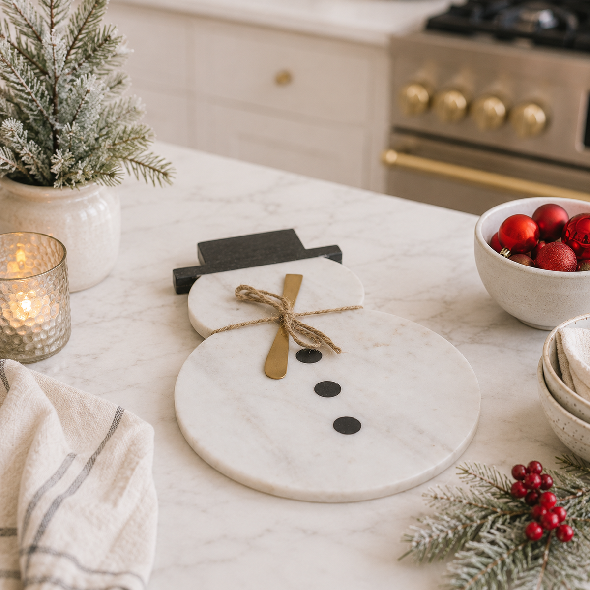Marble Snowman & Canape Knife Board Set