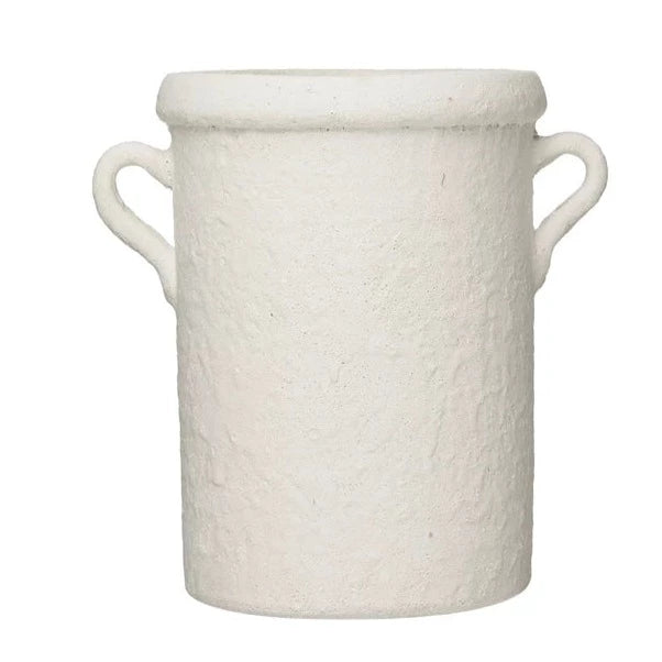 Distressed Coarse White Terracotta Crock With Handles