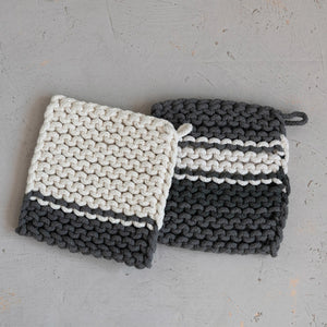 Grey Stripe Crocheted Pot Holder