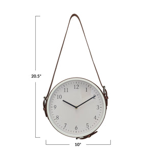 Hanging Wall Clock with Adjustable Leather Strap