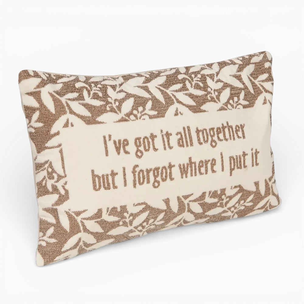 Cotton Velvet I've Got It All Together Embroidered Lumbar Pillow