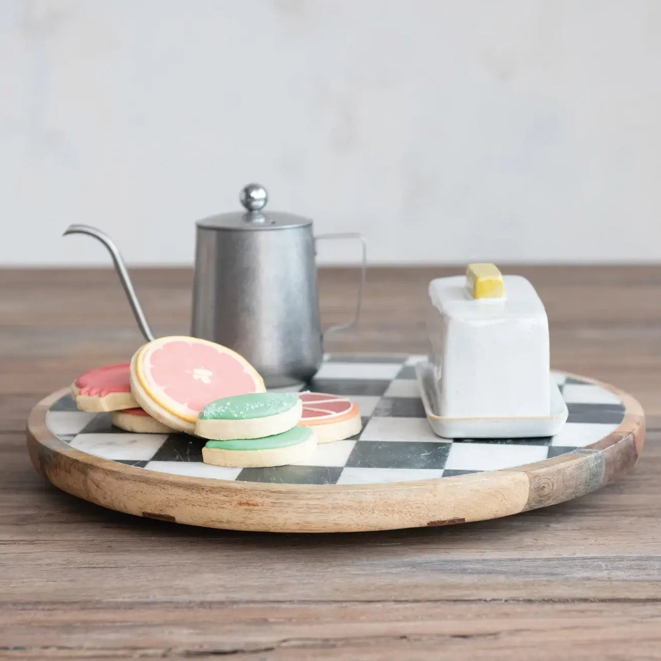 Mango Wood & Marble Check Lazy Susan