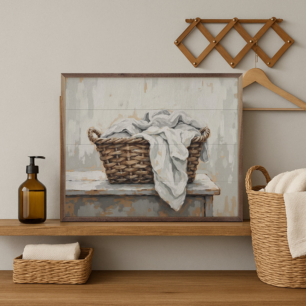 Laundry Basket Wood Framed Print