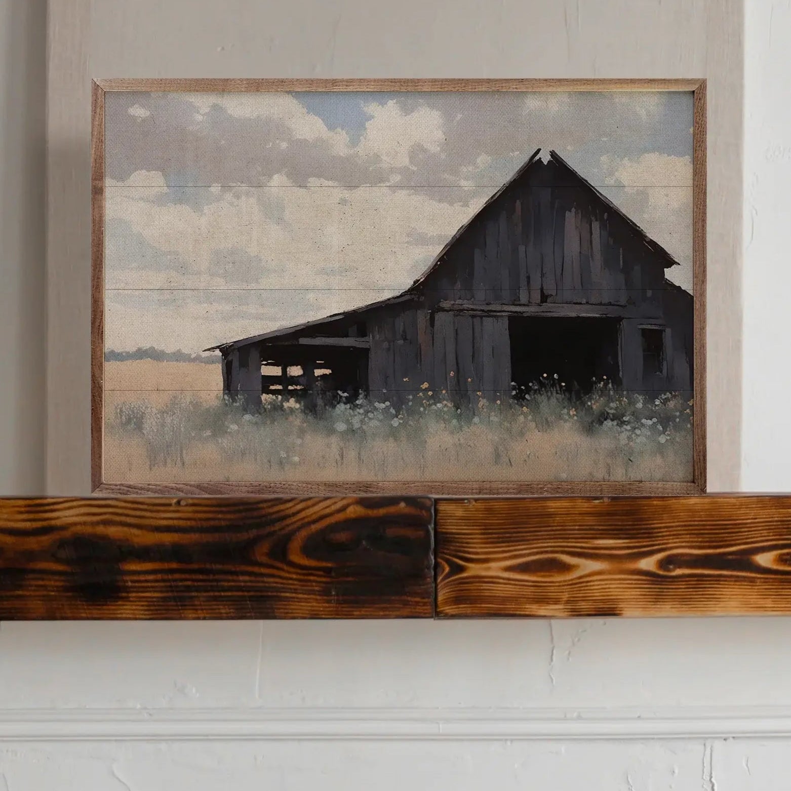 Black Barn In Field Wood Framed Print
