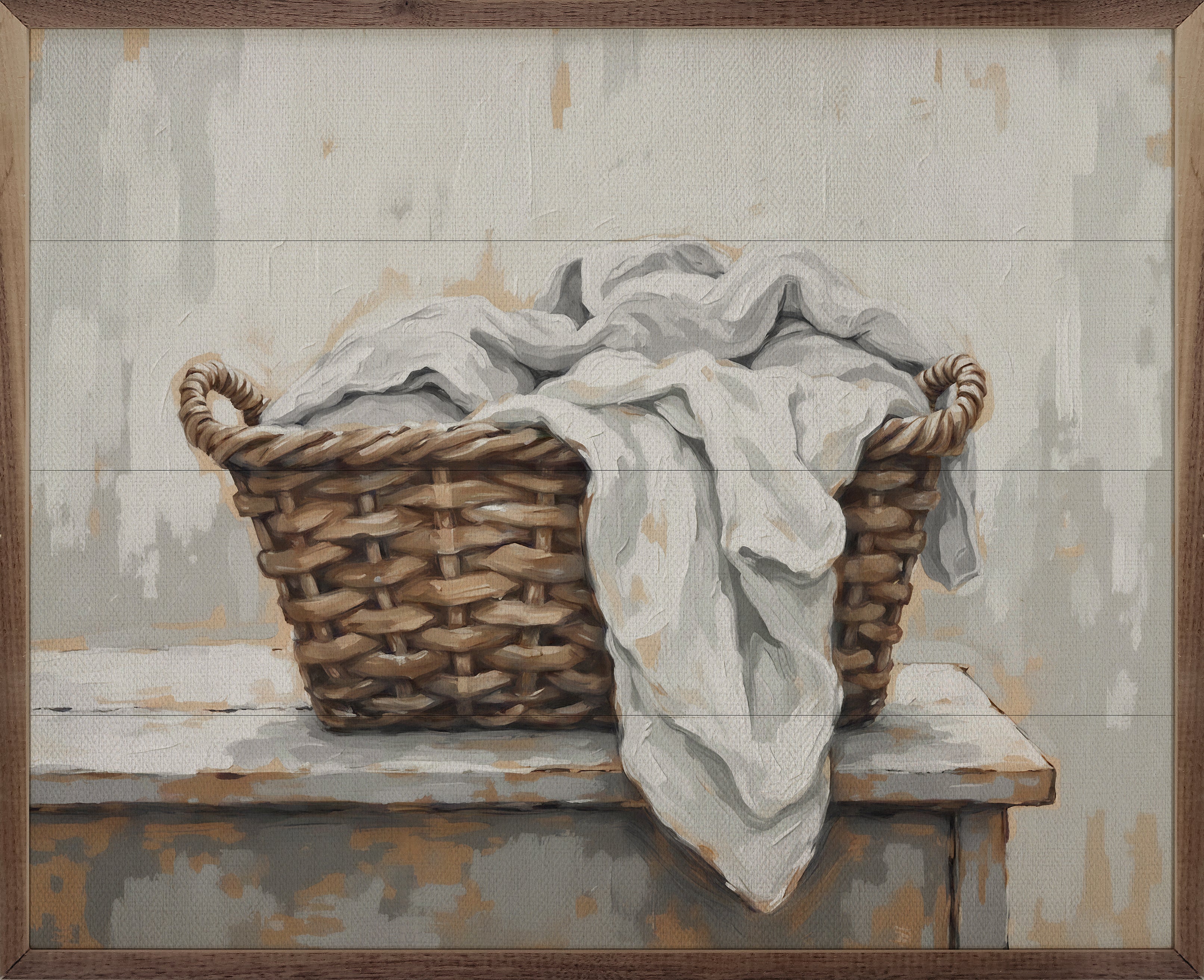 Laundry Basket Wood Framed Print