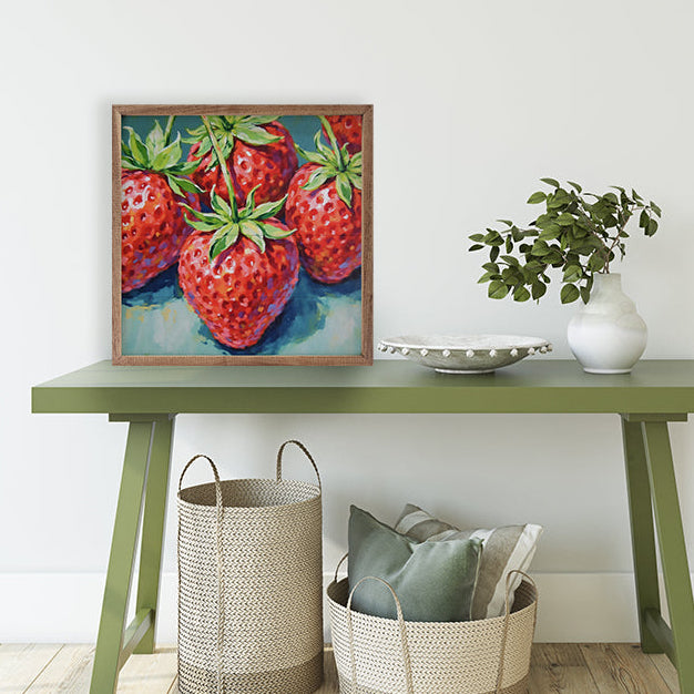 Bright Summer Strawberries Wood Framed Print