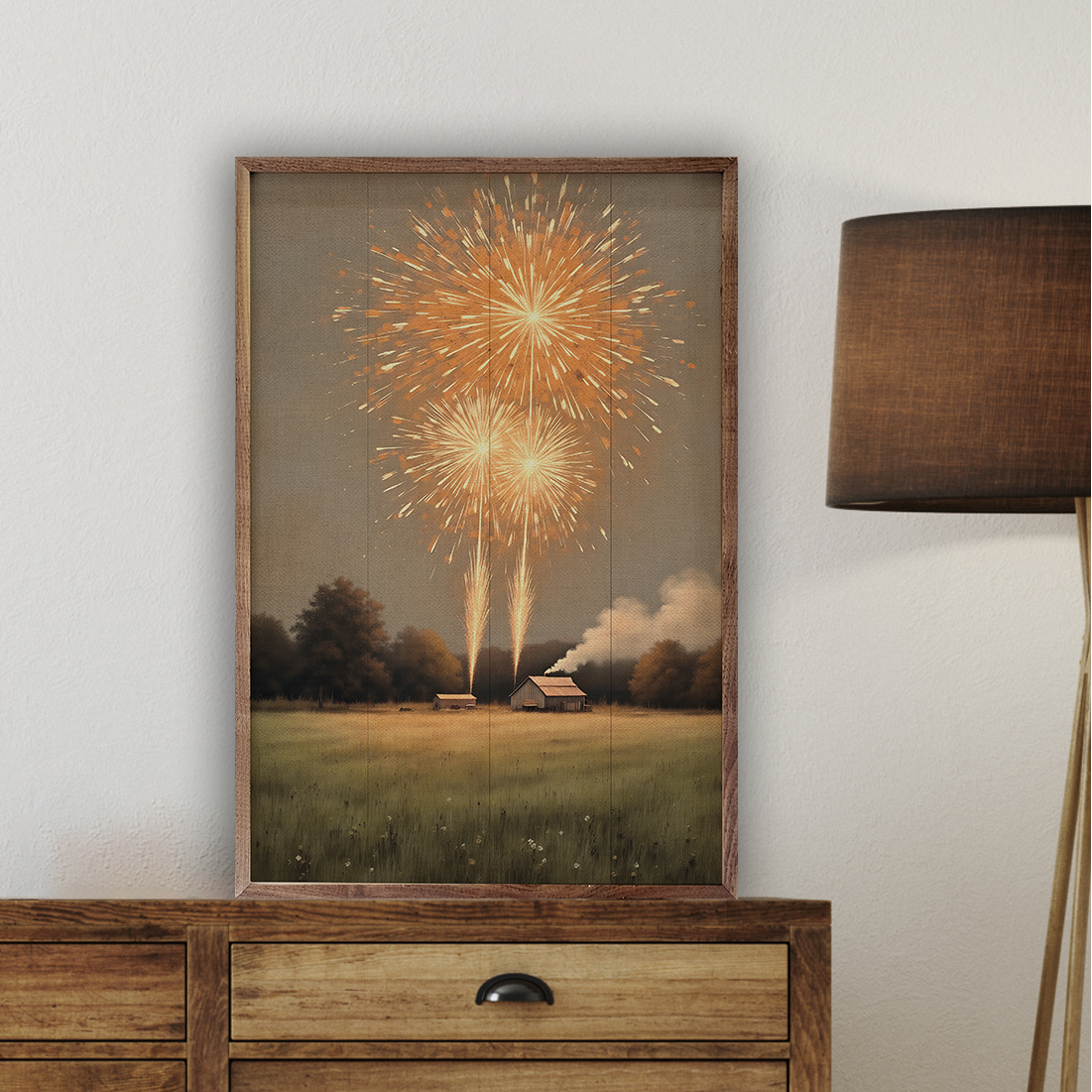 Fireworks On The Farm Wood Framed Print