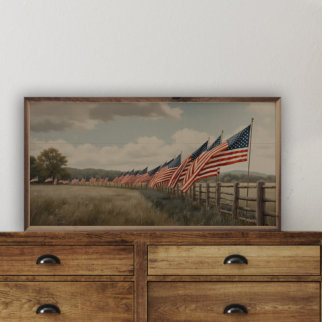 Flags In Field Wood Framed Print
