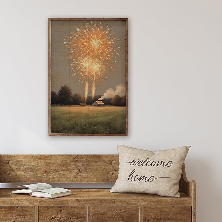 Fireworks On The Farm Wood Framed Print