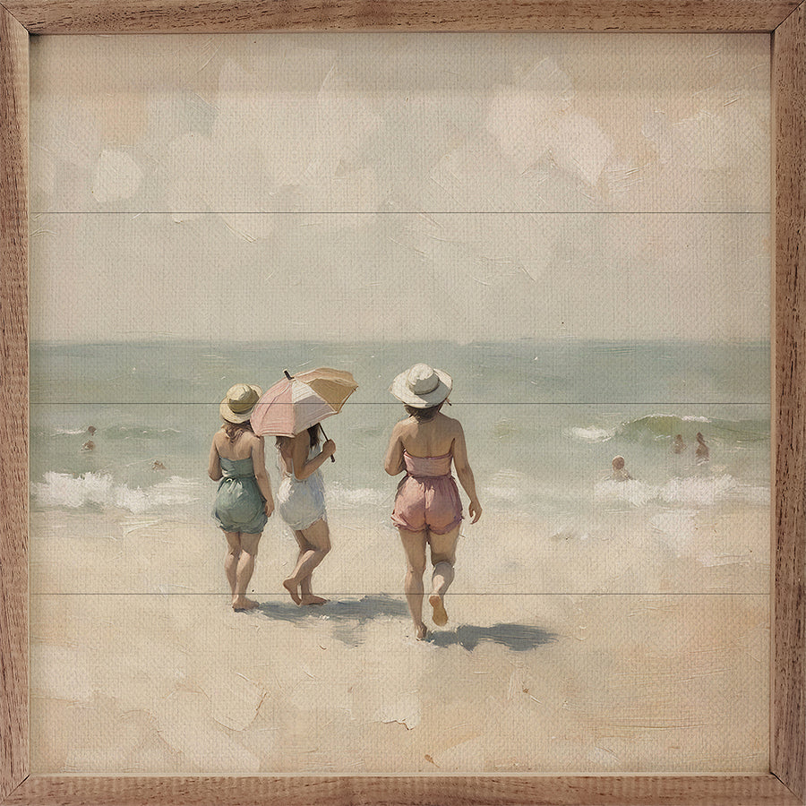 Beach Crowd Wood Framed Print