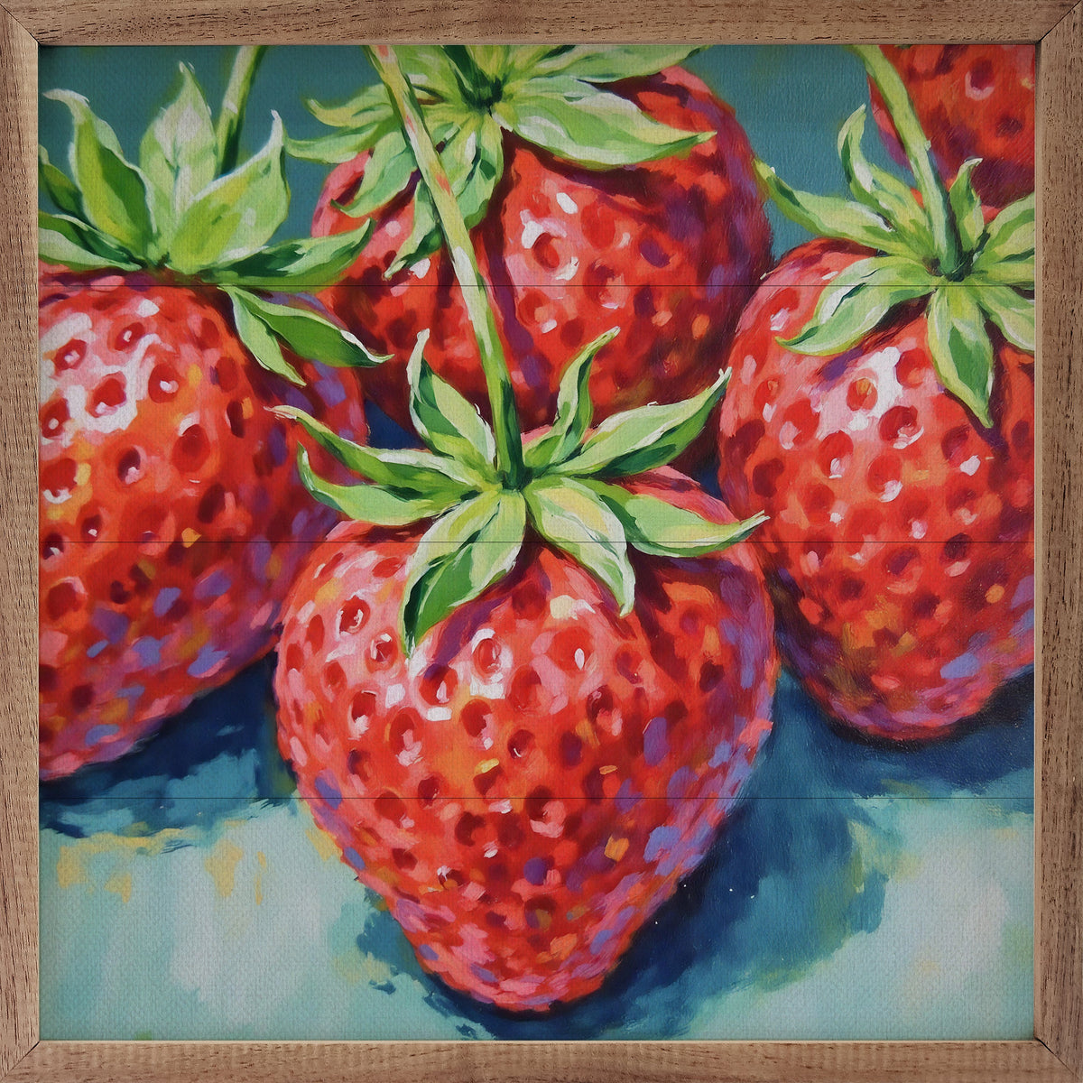 Bright Summer Strawberries Wood Framed Print