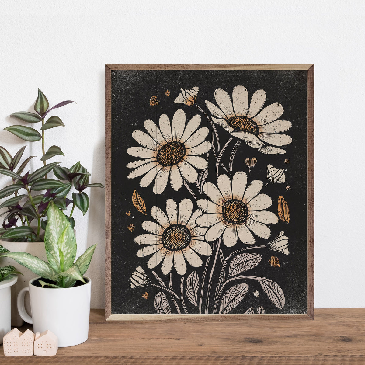 Daisies Black Wood Framed Print