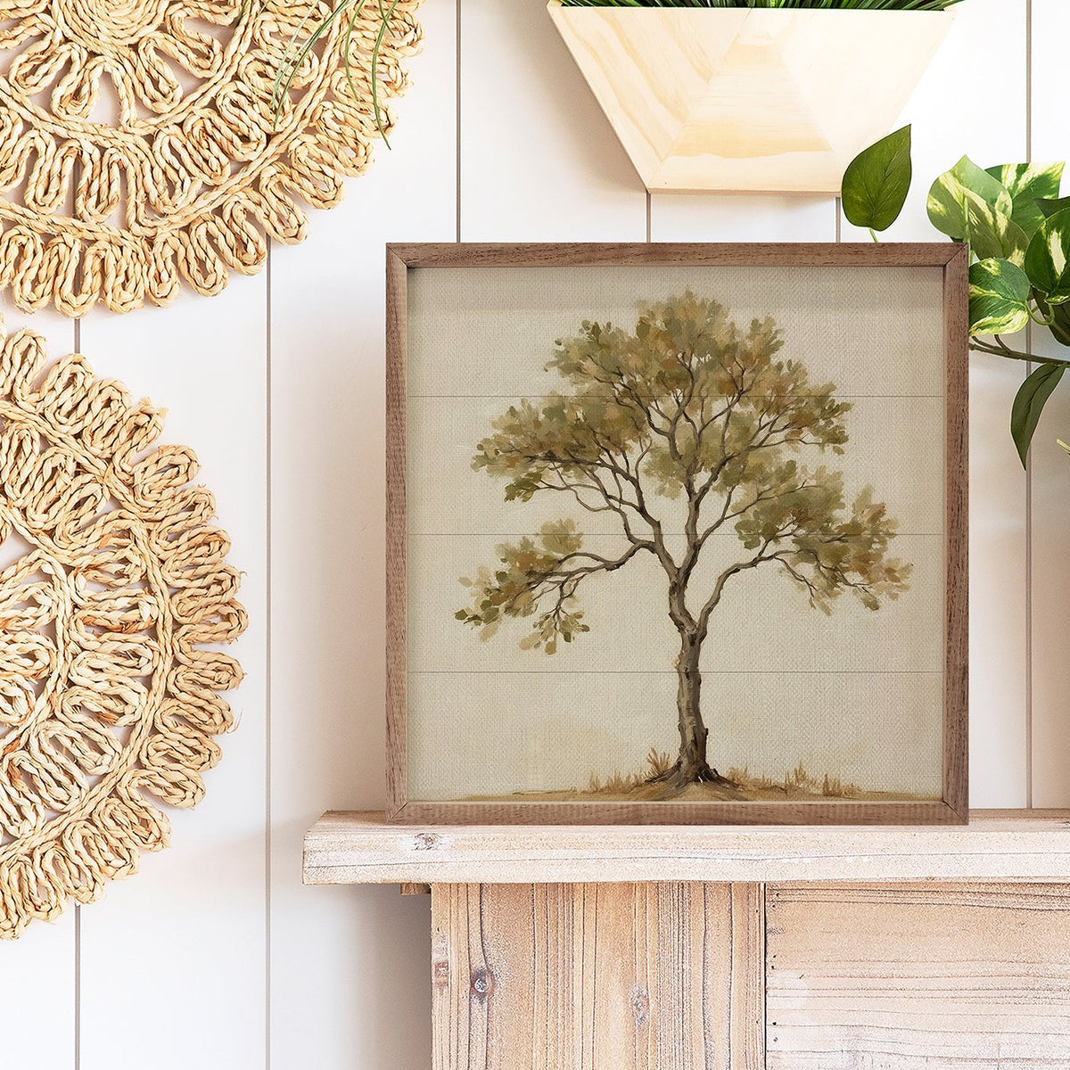 Vintage Solo Tree Wood Framed Print