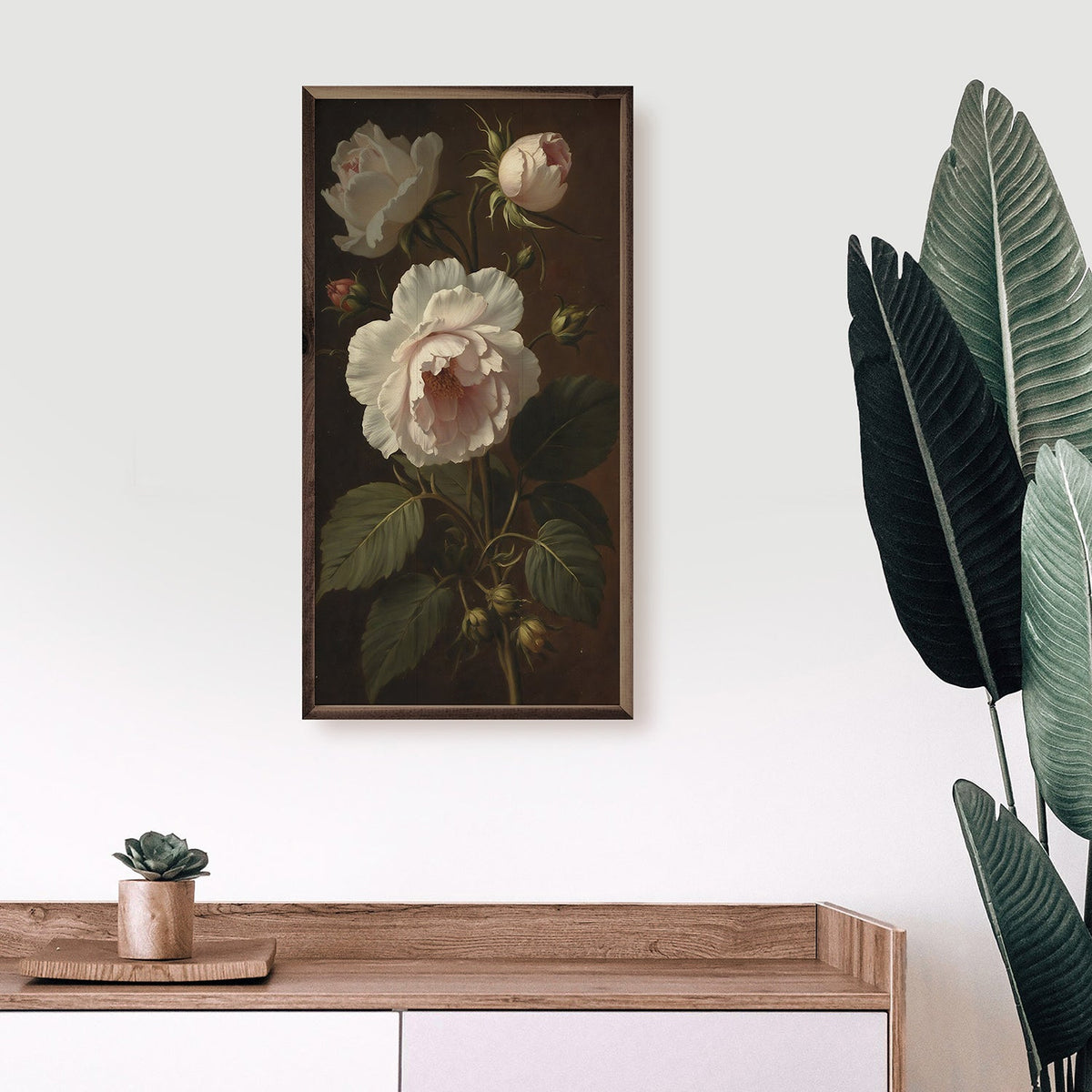 Vintage Ivory Peonies Wood Framed Print