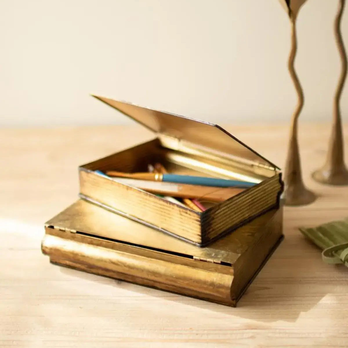 Antique Brass Book Box Set