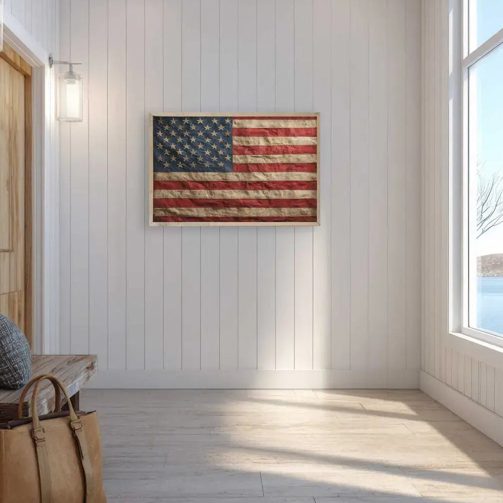American Flag Thin Oak Frame