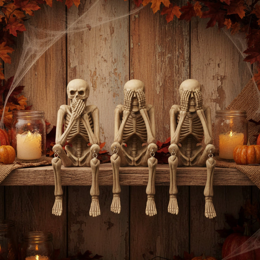 See, Hear & Speak No Evil Skeleton Shelf Sitter