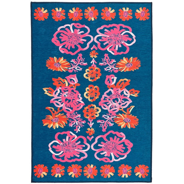 Graphic Gerbera Machine Washable Rug