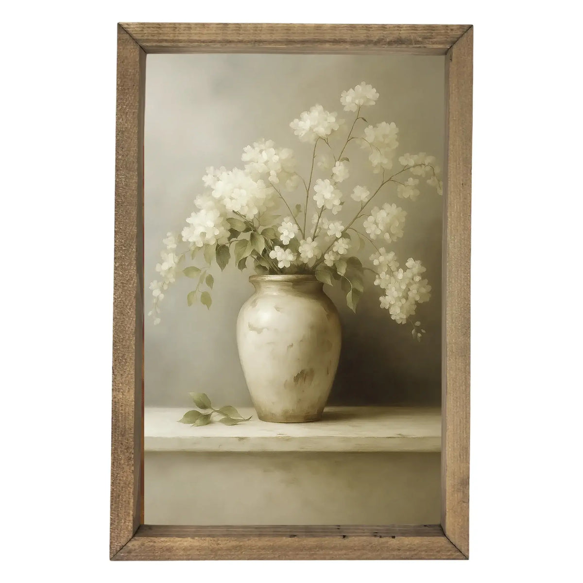 White Flowers & Vase Framed Art