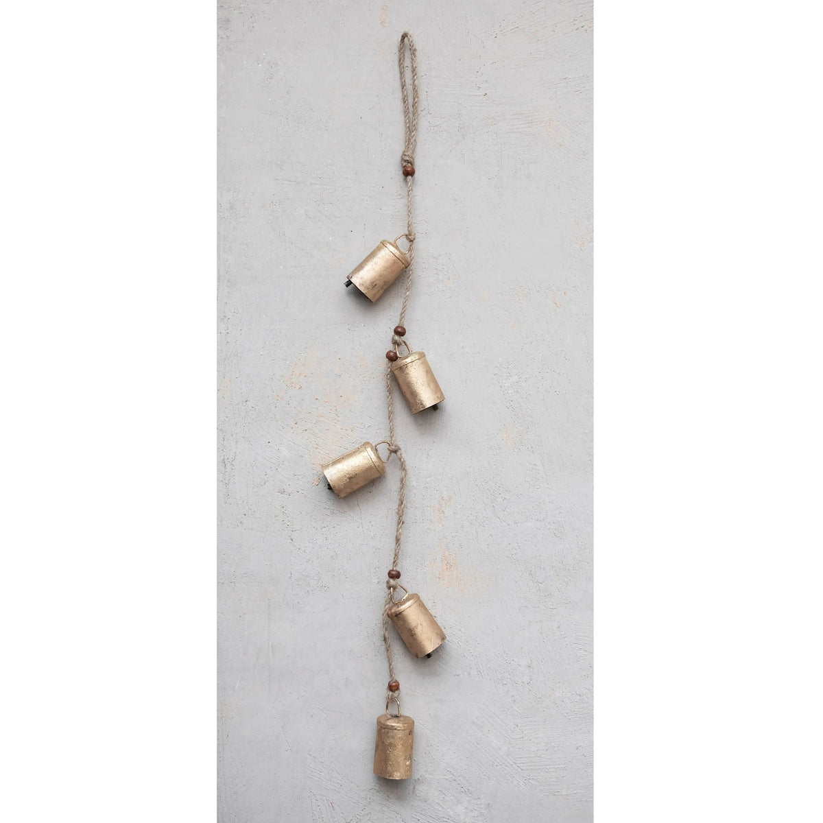 Hanging Metal Bells With Wood Beads & Jute Rope
