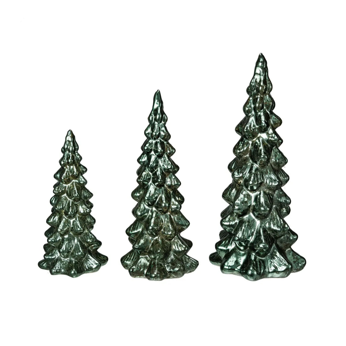 Green Mercury Glass LED Tree Set