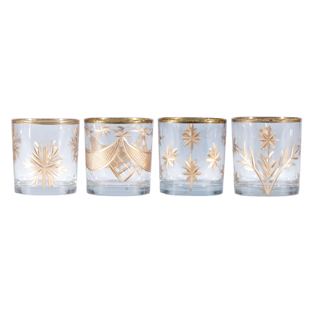 Hand Painted Etched Glass Tealight Holder Set