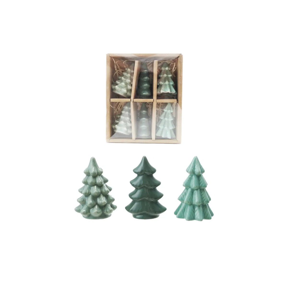 Green Stoneware Trees Boxed Set