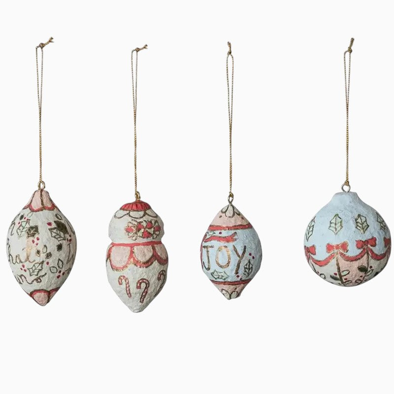 Hand Painted Paper Mache Ornament Set