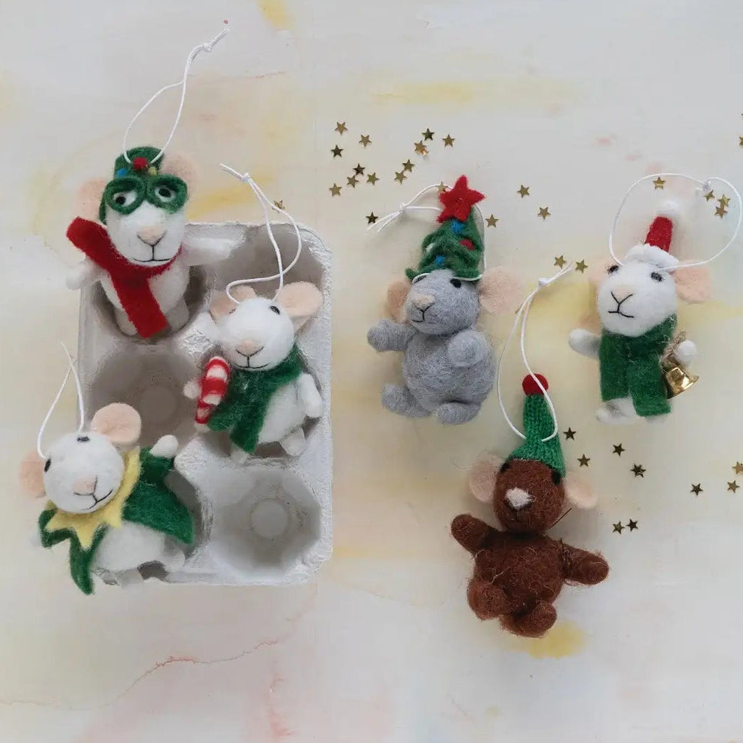 Egg Crate Of Wool Felt Mice Ornaments
