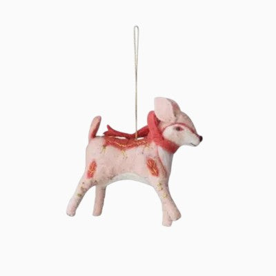 Wool Felt Pink & White Deer Ornament