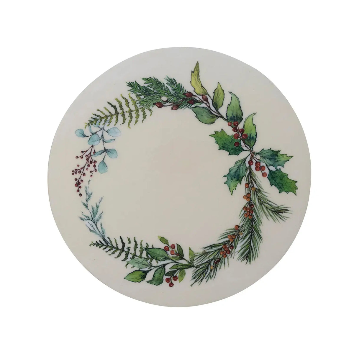 Pine Boughs & Berries Mango Wood Pedestal