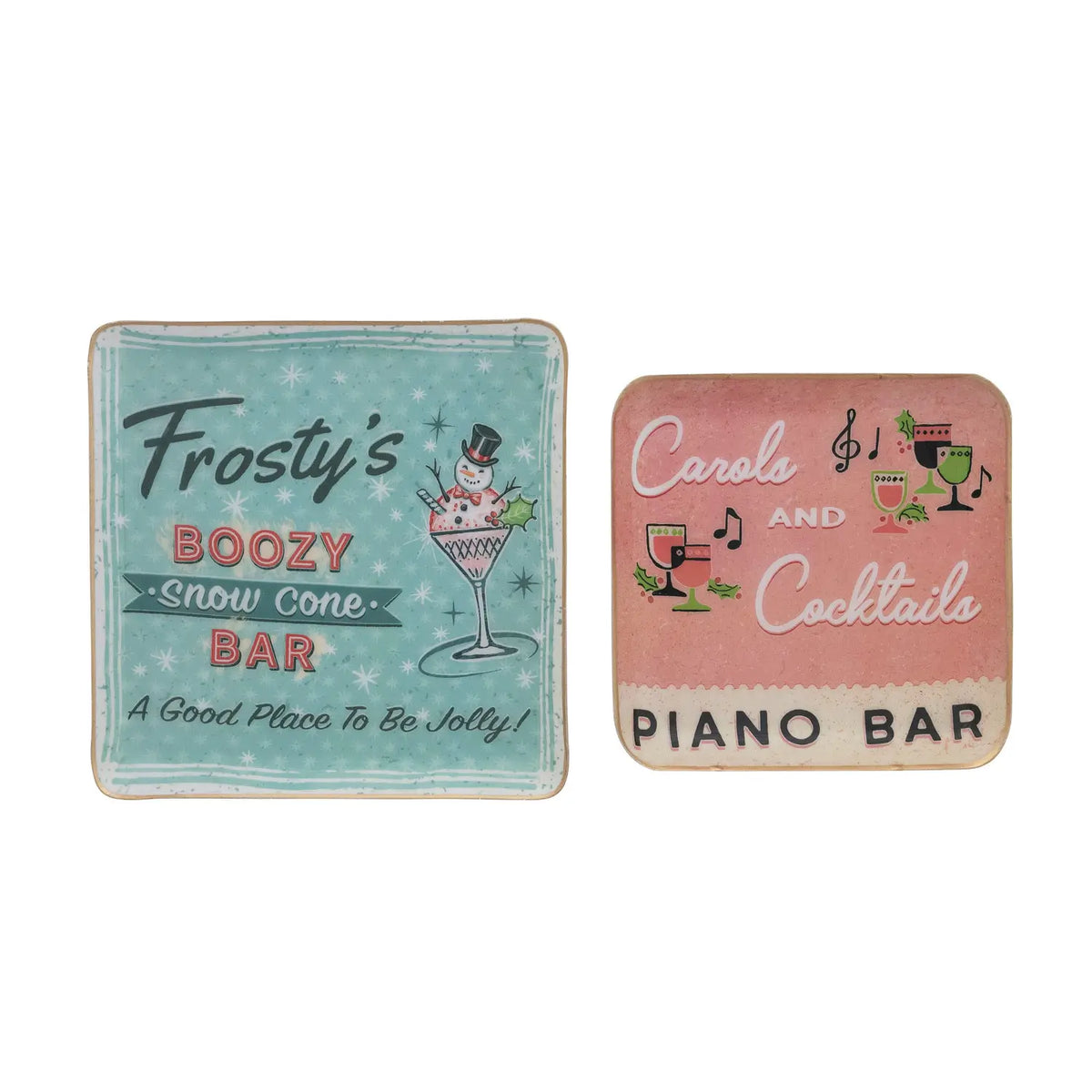 Holiday Bar Enameled Metal Tray Set