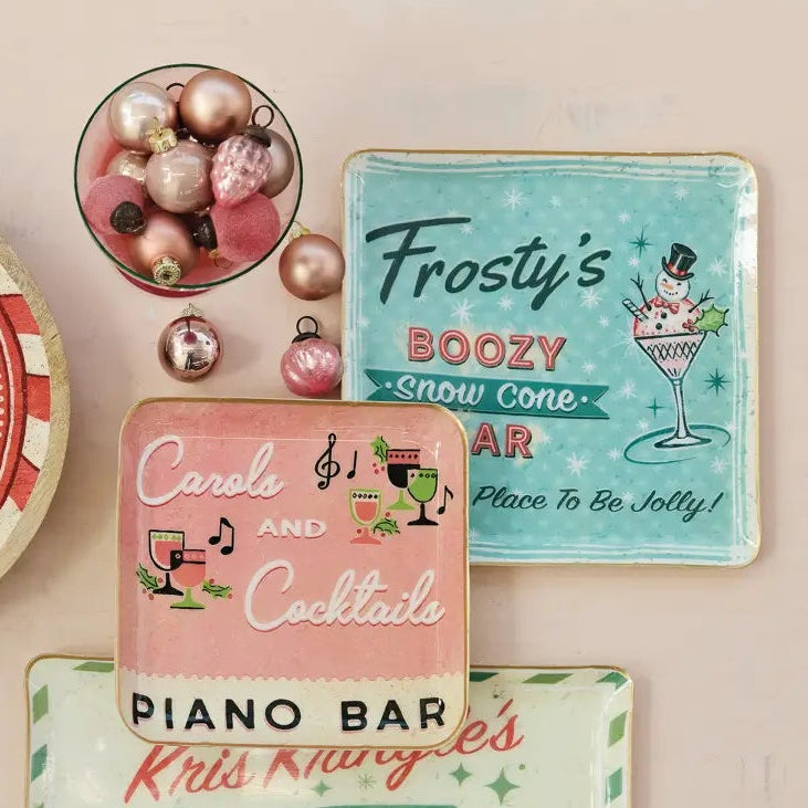 Holiday Bar Enameled Metal Tray Set