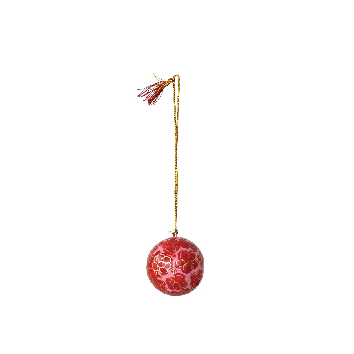 Paper Mache Flower & Tassel Ball Ornament