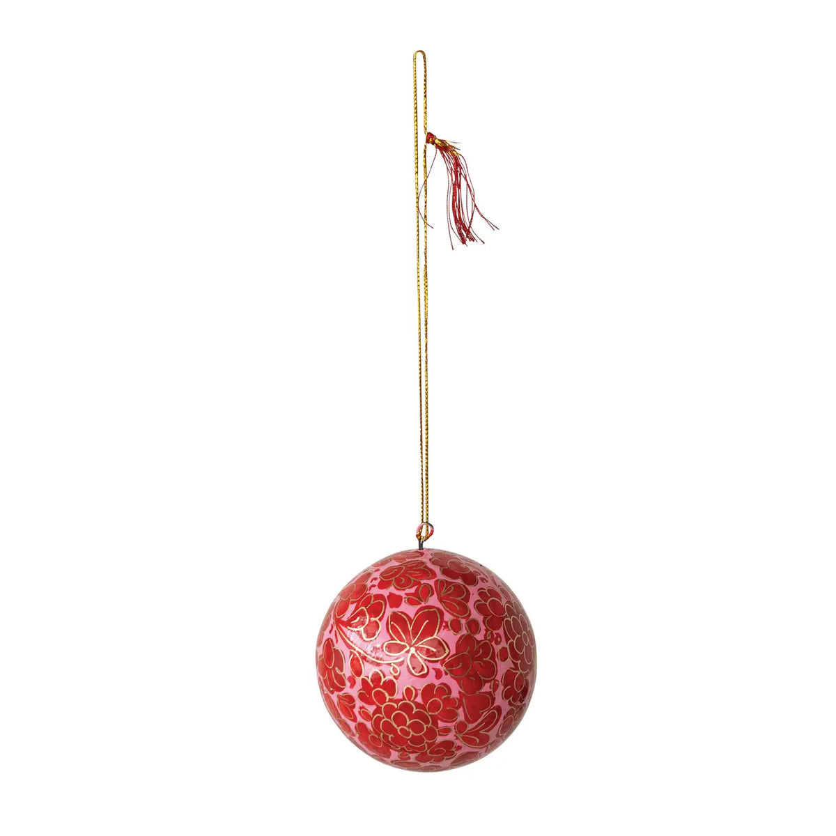 Paper Mache Flower & Tassel Ball Ornament