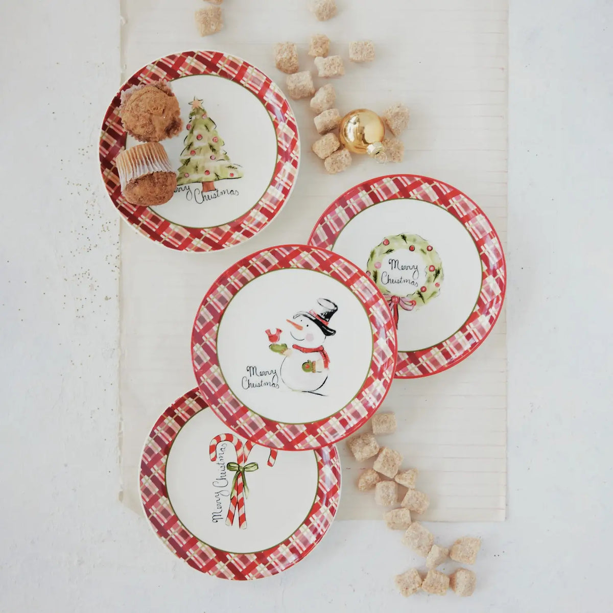 Stoneware Plaid Border Holiday Plate Set