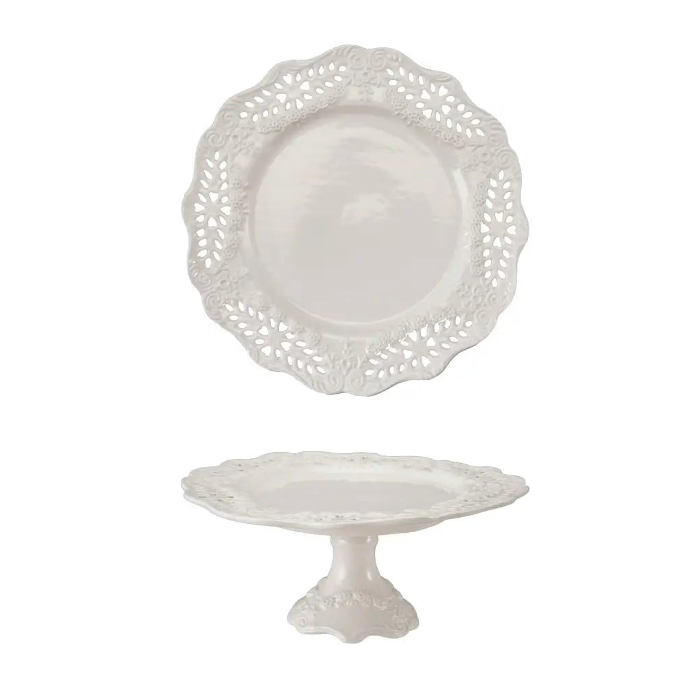 Stoneware Scalloped Lace Pattern Pedestal