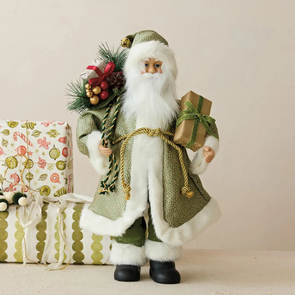 Fabric & Faux Fur Gift Bearing Santa