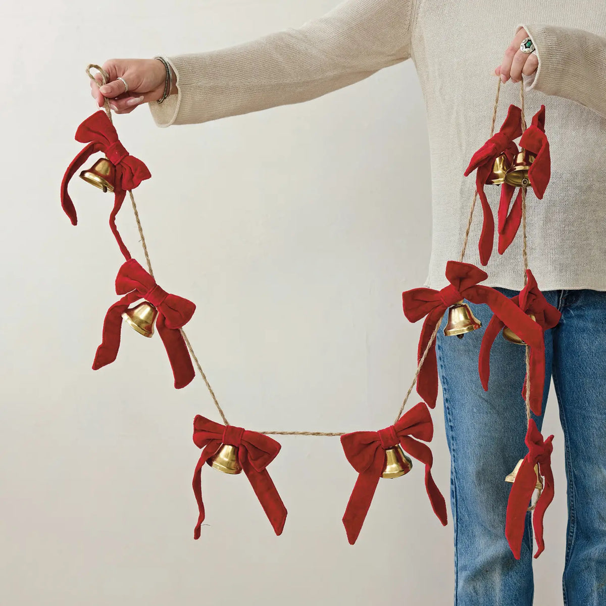 Velvet Bows & Metal Bell Garland