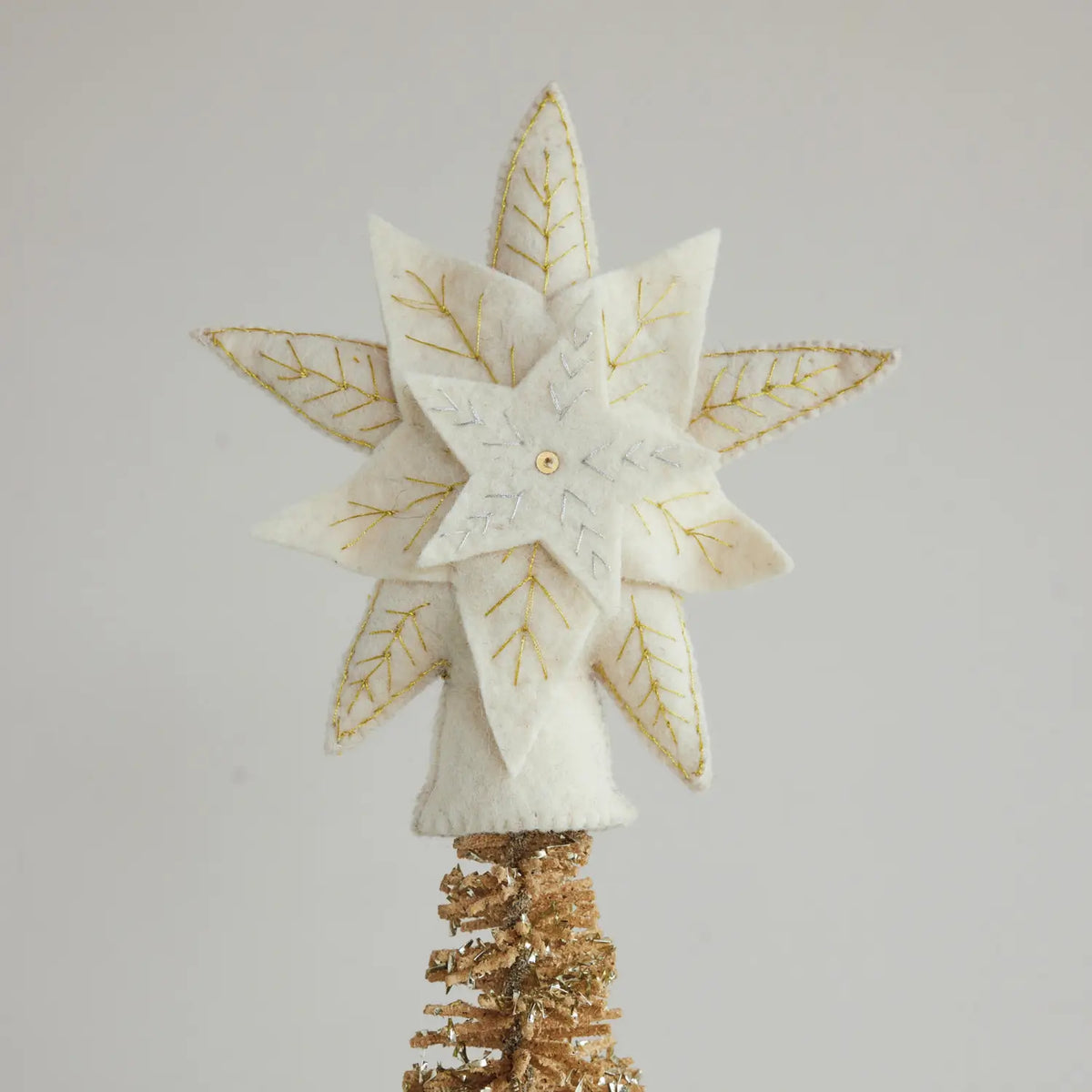 Wool Felt Metallic Embroidered Star Tree Topper